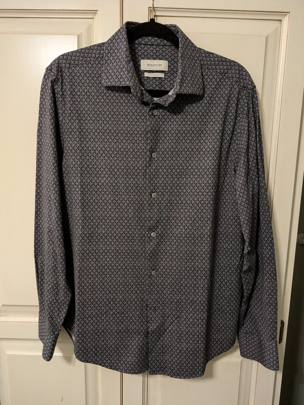 Bugatchi Men's Black Geometric 8-way Stretch Button-Down Shirt
